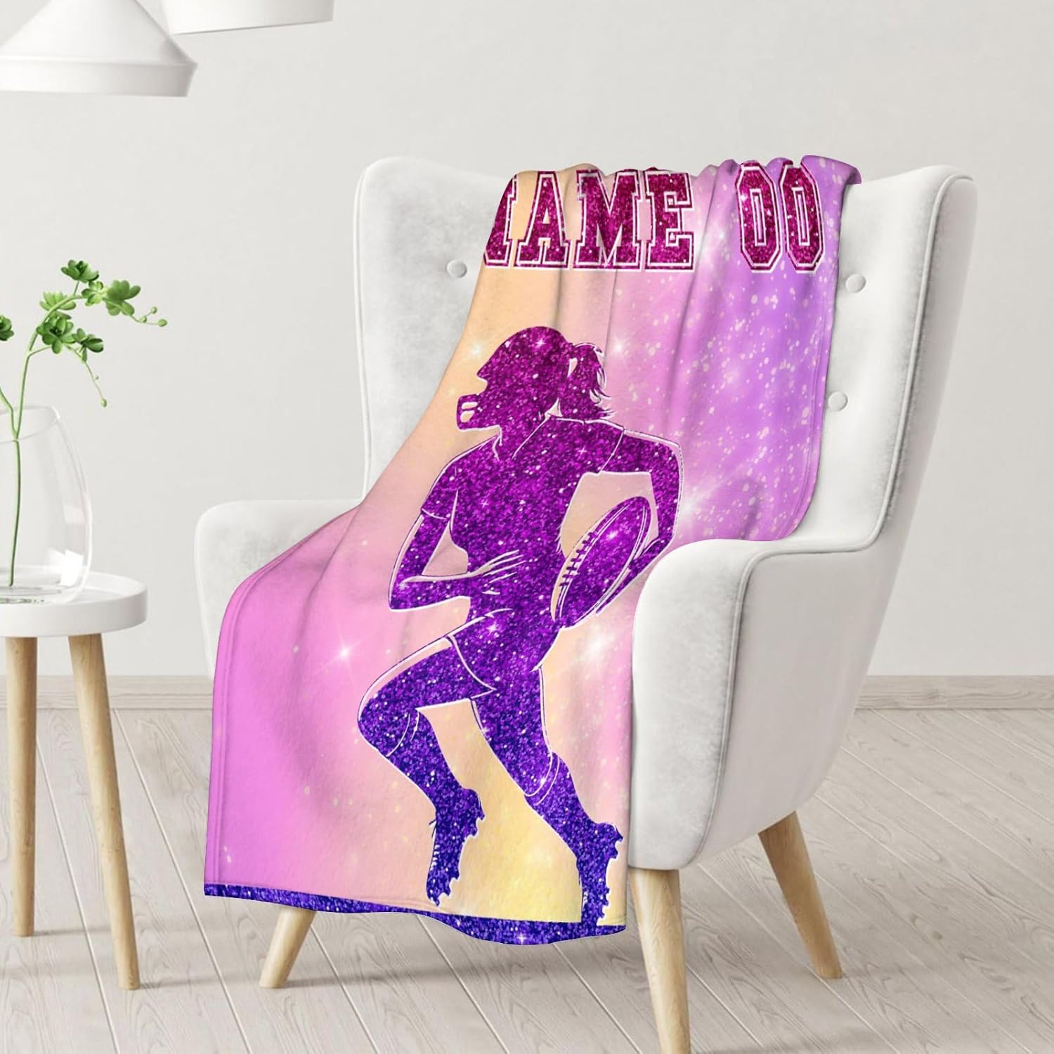 Custom Football Blanket Gifts for Girls- 50x60 Inches Sport Throw Blanket for Women Kids Teens- Personalized Pink Soft Fuzzy Blankets for Couch Sofa Bed