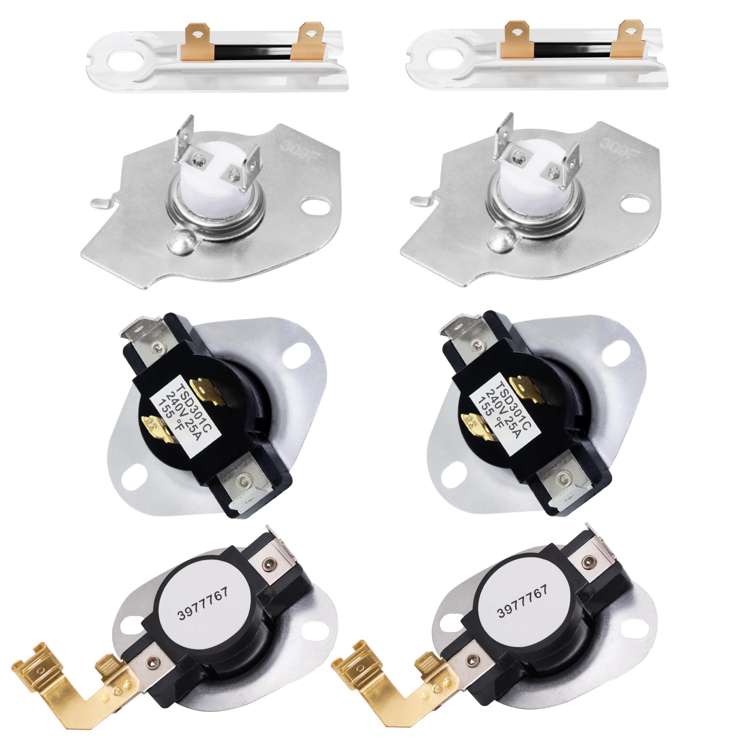 BlueStars 3387134 Cycling Thermostat 3392519 Dryer Thermal Fuse 3977393 Thermal Cut-off Switch 3977767 High-limit Thermostat Kit - Fit for Whirlpool Kenmore Maytag Dryers - Pack of 2