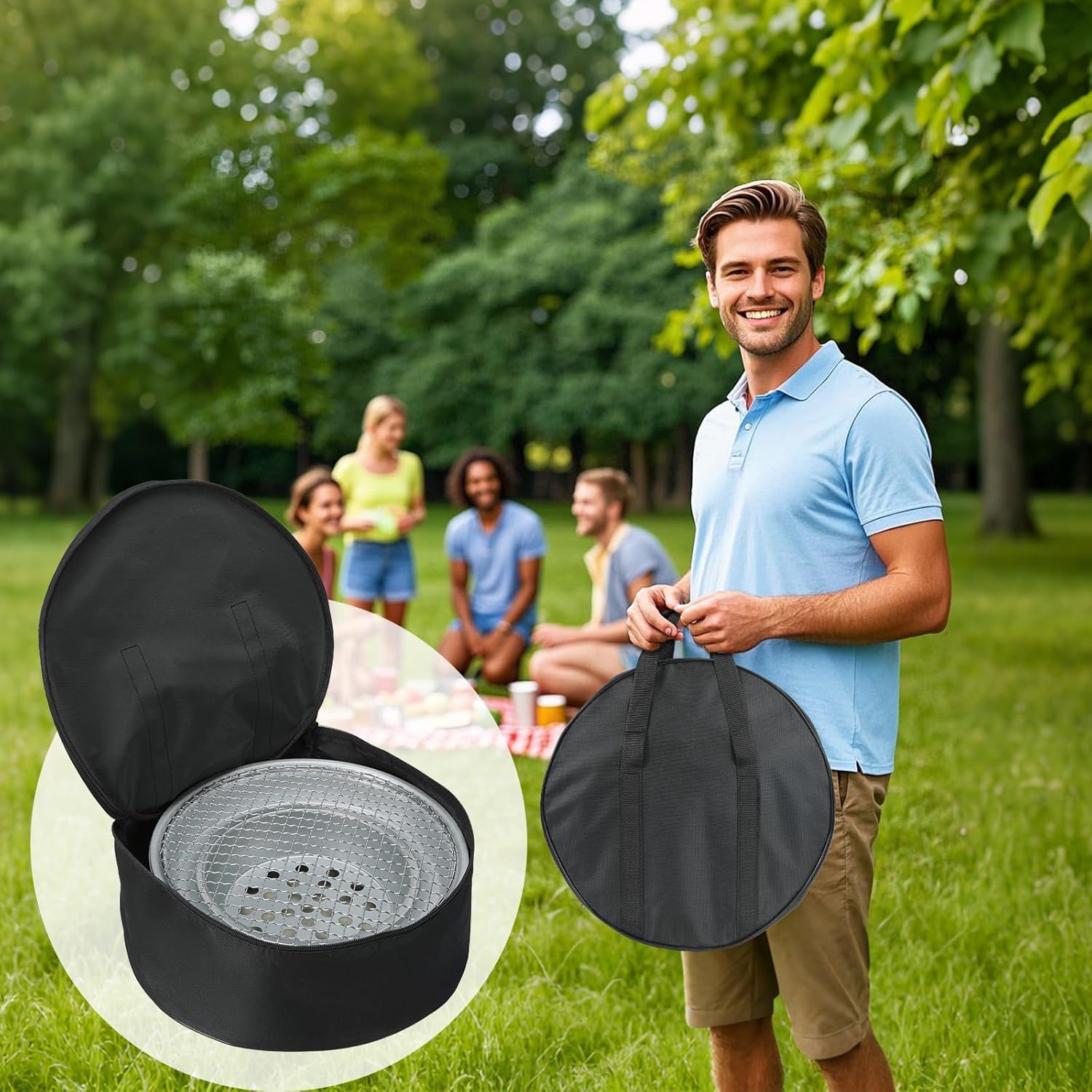 WillBBQ Charcoal BBQ Grill Table Top Multiple Function Round Grill Korean BBQ