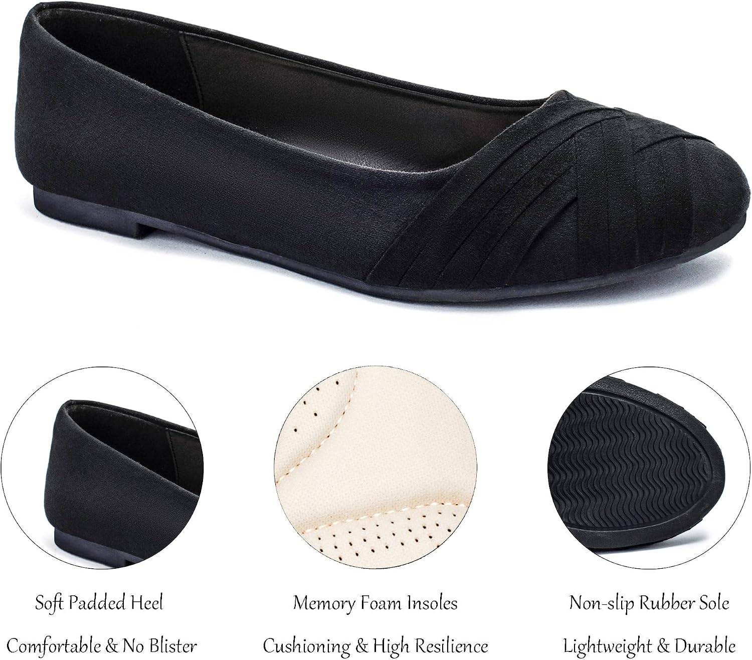 Veittes Women's Wide Width Flat Shoes, Dressy Round Toe Slip On, Soft Comfortable Office Work Daily Walking Ballet Flats.