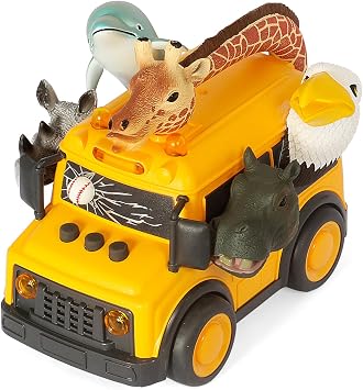 DINOBROS Yellow School Bus Toy with Light and Sound, Funny Animals On Bus Friction Powered Car Toys for Kids Ages 3+