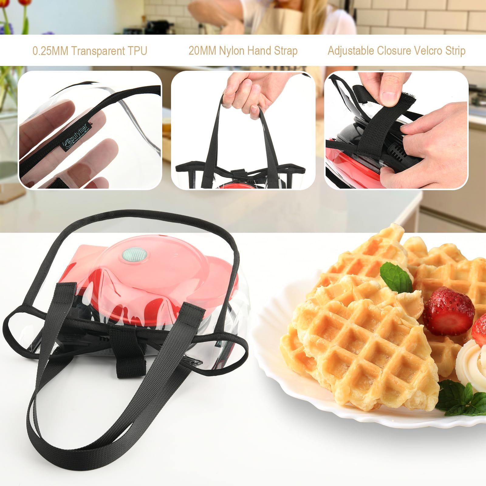 Bolsa de transporte compatible con DASH Mini waflera de 4 pulgadas, bolsa de almacenamiento para mini wafleras, bolsa organizadora transparente portátil para quienes aman hornear y cocinar 2