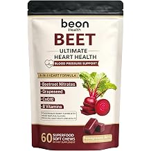 Beet Chews, Beetroot Chews with 500mg Beetroot, 100mg CoQ10 & 150mg Grape Seed Extract, Boost Vitality & Natural Energy, 60 Chews