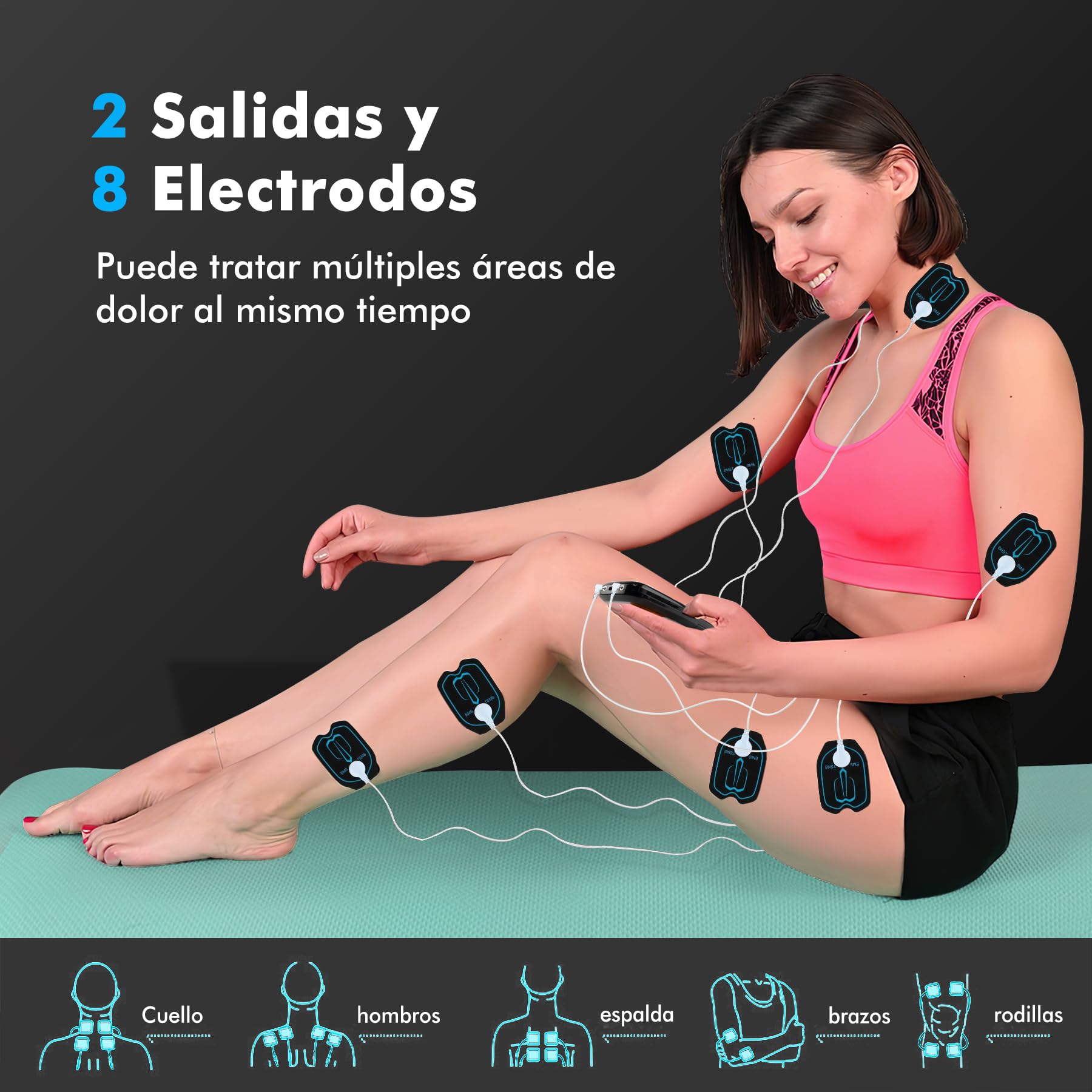 Electroestimulador Muscular, 3 en 1 TENS/EMS/Massage Electroestimulador | Estimulador Muscular Electrico, 27 Modos y 30 Intensidades, 2 Canales, 8 Electrodos