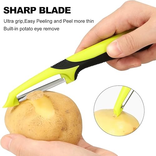 Miniatura 3 de Juego de 3 peladores de verduras con pelador recto, pelador dentado para cocina, para frutas, zanahorias, verduras, pelador de papas, hoja afilada,