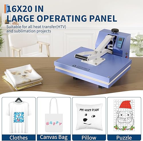 Miniatura 4 de GAOMON Prensa de calor de 16 x 20, impresora profesional digital, máquina de prensa de calor de calentamiento rápido con presión ajustable, máquina