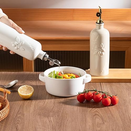 Miniatura 6 de Sweejar Botella dispensadora de aceite de oliva de cerámica para encimera de cocina, dispensador de aceite de 20 onzas con boquilla dorada, aceite