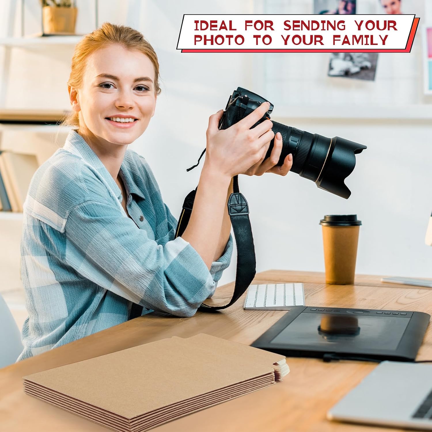 Fainne 300 Pieces 6x8 Rigid Photo Mailers, 350gsm Keep Flat Cardboard Shipping Envelopes with Self Adhesive for Photos, Documents, Prints, CDs, Small Business Mailing