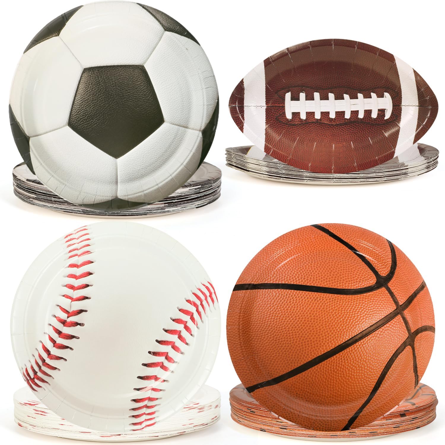 3D Mix Ball Paper Plates Set 9 Inch 120pcs Includes Heavy Duty Football Baseball Basketball Soccer Shaped Party Supplies Oil Resistant Disposable for Sport Themed Birthday Decor Set Gameday