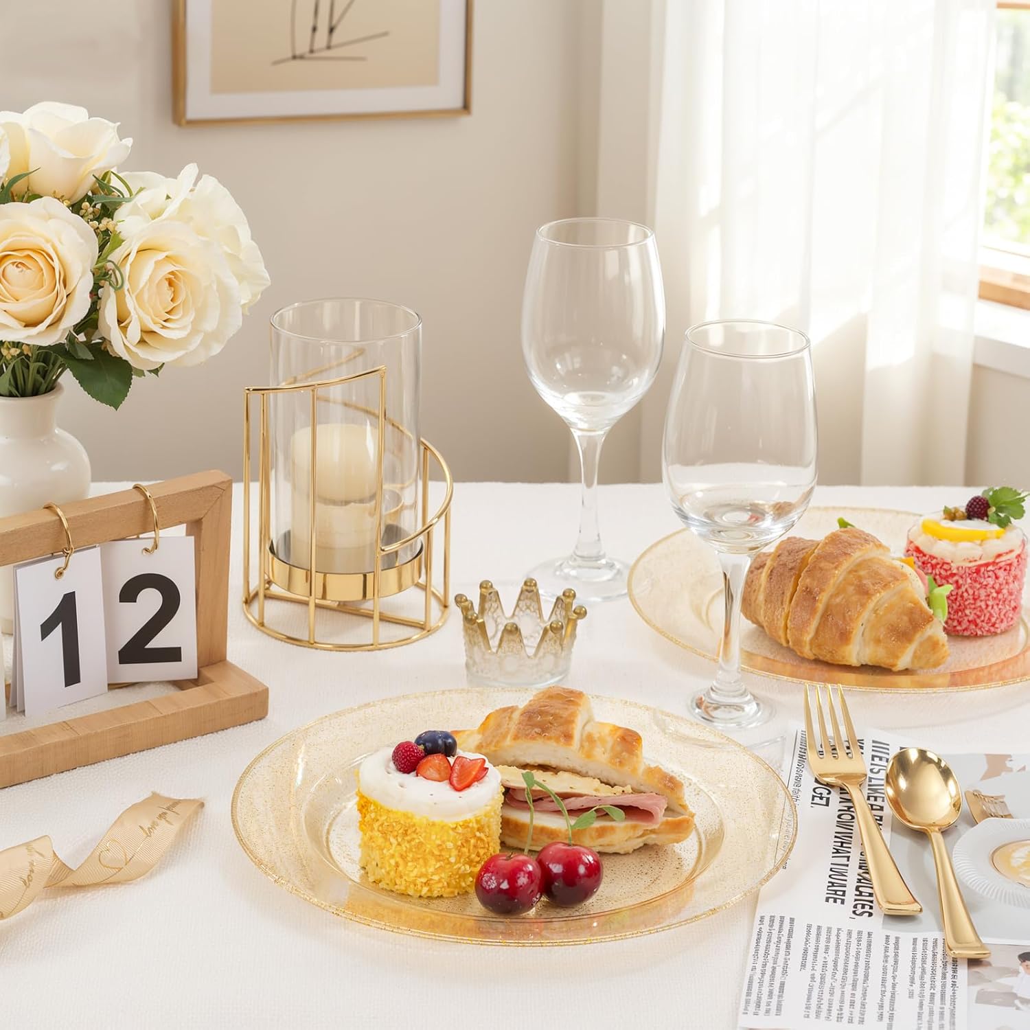 bUCLA 100PCS Gold Glitter Plastic Plates - 10.25inch Premium Plastic Glitter Disposable Dinner Plates - Ideal for Party & Thanksgiving - Image 4