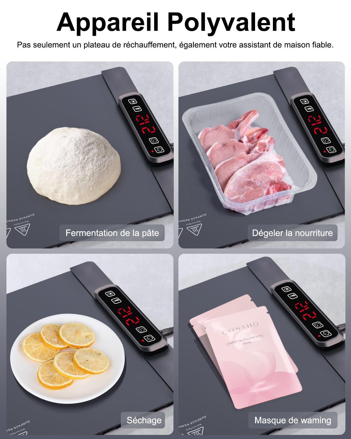 AUTOPkio Chauffe Plat Électrique, Plaque Chauffante Pliable avec 5 Température & 4 Timing Auto-Off Verrouillage Enfants Chauffe Assiette pour Buffets Fête Décongélation