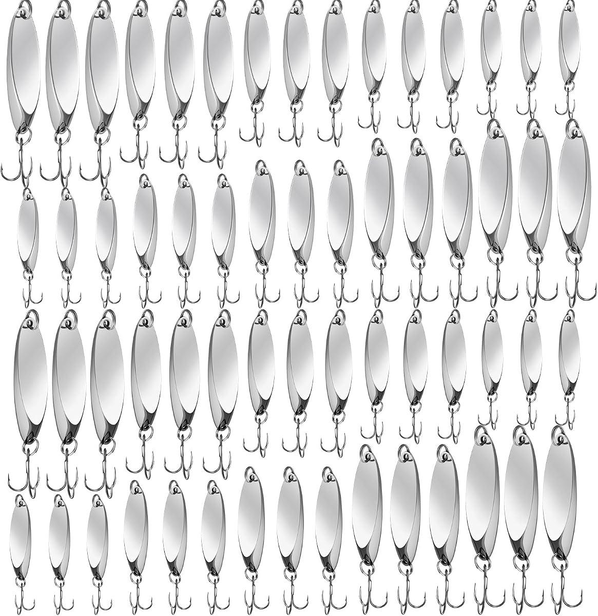 HESTYA Señuelos de pesca Cucharas de agua salada Señuelos triples para trucha Cebos giratorios de metal duro 5 tamaños Ganchos de cuchara de fundición para lubina de salmón en 1/5 1/4 3/8 1/2 3/4 oz