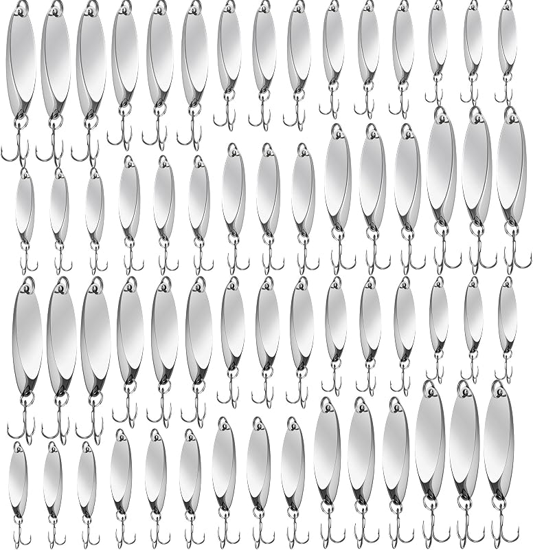 HESTYA Señuelos de pesca Cucharas de agua salada Señuelos triples para trucha Cebos giratorios de metal duro 5 tamaños Ganchos de cuchara de fundición para lubina de salmón en 1/5 1/4 3/8 1/2 3/4 oz