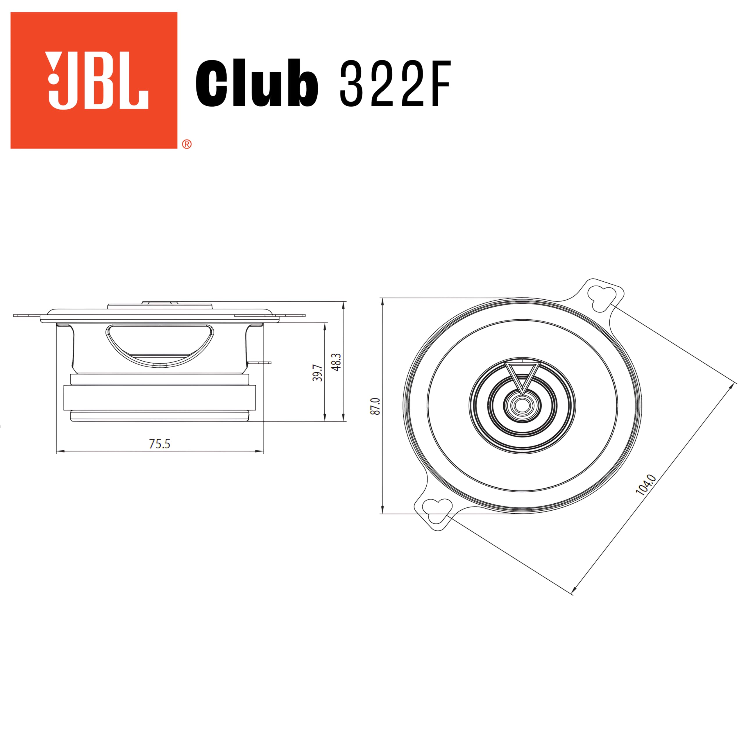 JBL Club 322F Ensemble enceinte voiture à 2 voies de Harman Kardon - 75 Watt Pro Sound Haut Parleur Voiture 87mm | 9cm