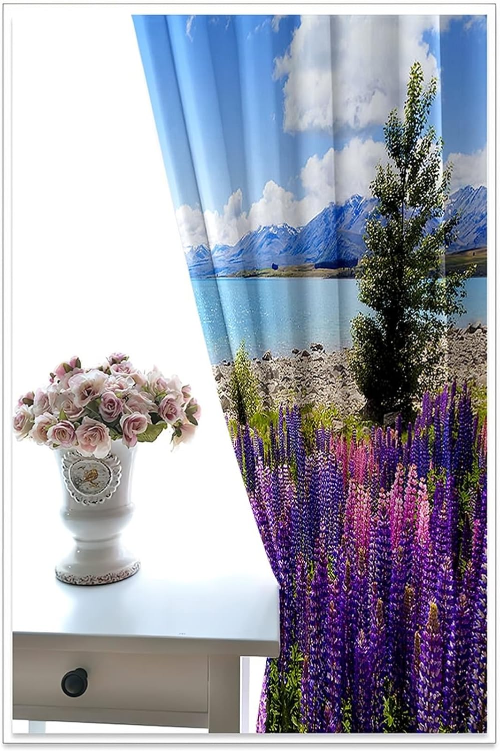 Wycian Window Treatments Drapes Bedroom Blackout Curtains 2 Panel Sets Blue Green Purple Mountains Lake and Lavender Polyester 54" W X 96" H (137X244Cm) for Each Pc