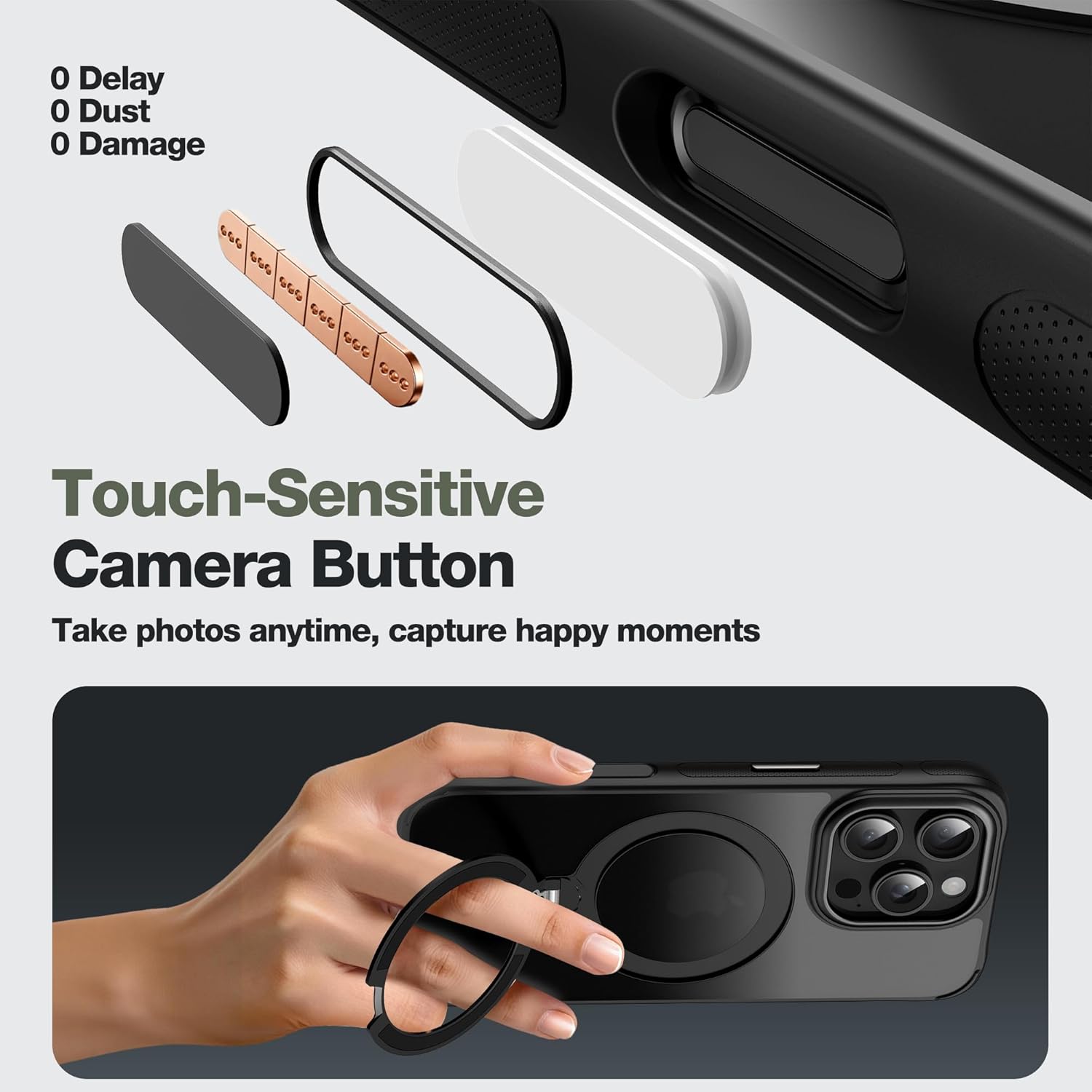 Tapify Magnetic Stand Case for iPhone 16 Pro, with 360° Rotatable Invisible Ring Kickstand, Compatible with MagSafe, Military Grade, Non-Slip Soft Edge Translucent Matte Phone Case, 6.3", Black