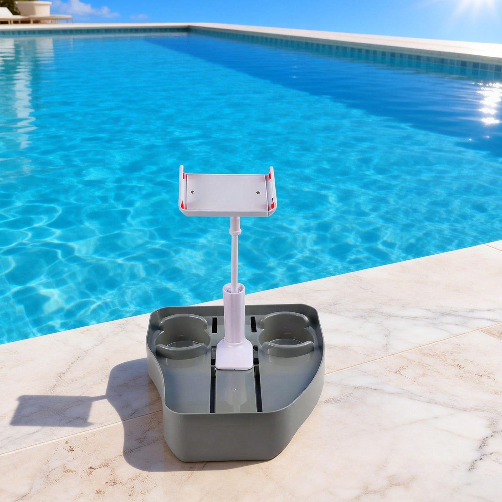 Supporto per telefono da piscina, supporto 3 in 1 con portabicchieri, grigio cannella, supporto per cellulare per piscina, accessori per bevande a bordo piscina (grigio)