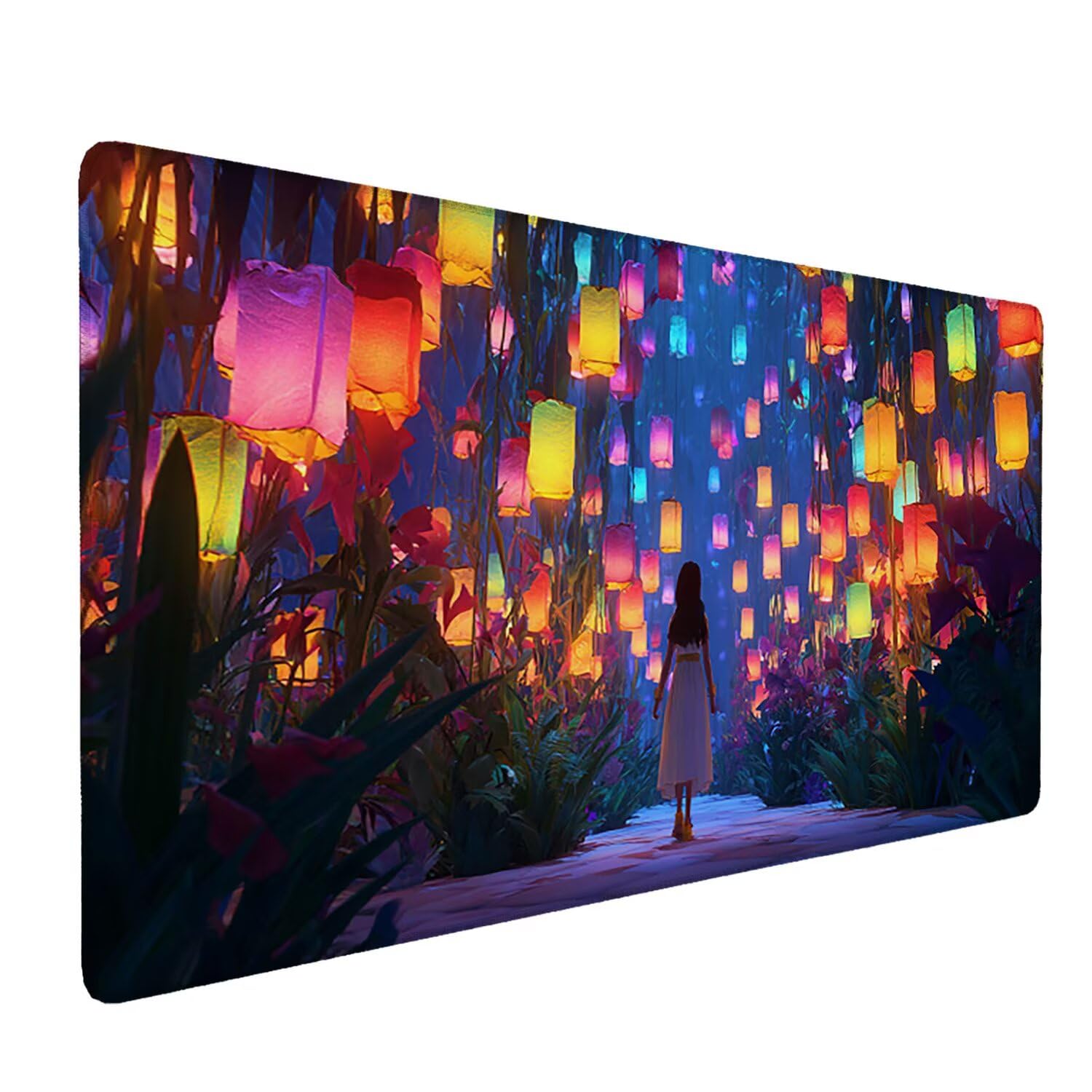 Tappetino per Mouse XXL 1200 x 600 mm Tappetino Mouse Gaming Grande, Mousepad con Base in Gomma Antiscivolo, Tappeto per Tavolo da Gaming per Mouse e Tastiera, Accessori PC (ragazza lanterna) H-123