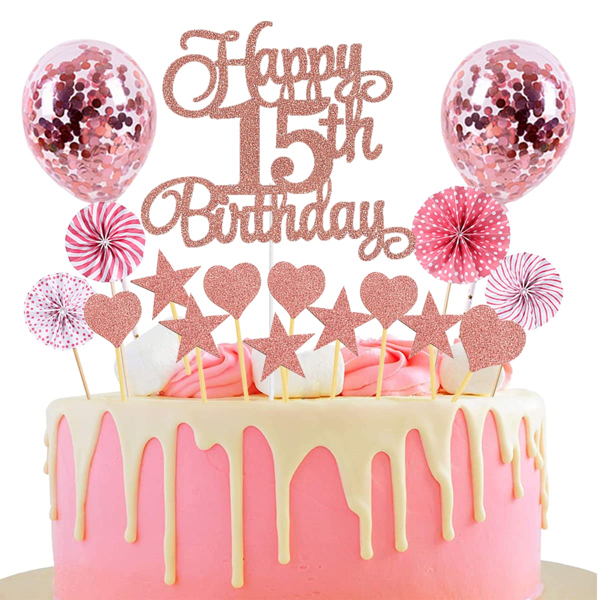 Decorazione Per Torta 15° Compleanno | 9 Pezzi Glitterati Per Ragazzo E Ragazza | Cake Topper Con Palloncino