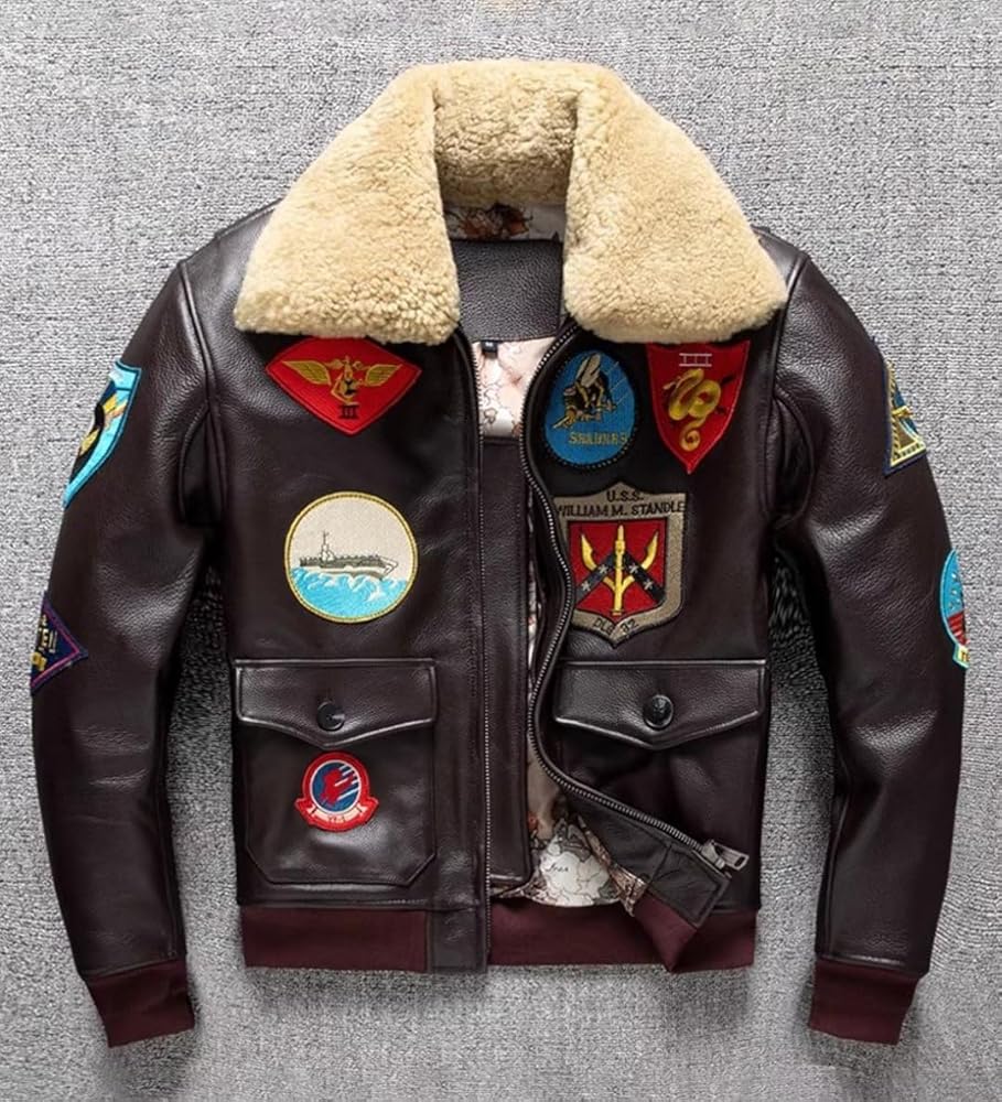 Amazon | [SnowKiTo] 冬刺繍G1空軍レザージャケット男性ユニフォーム