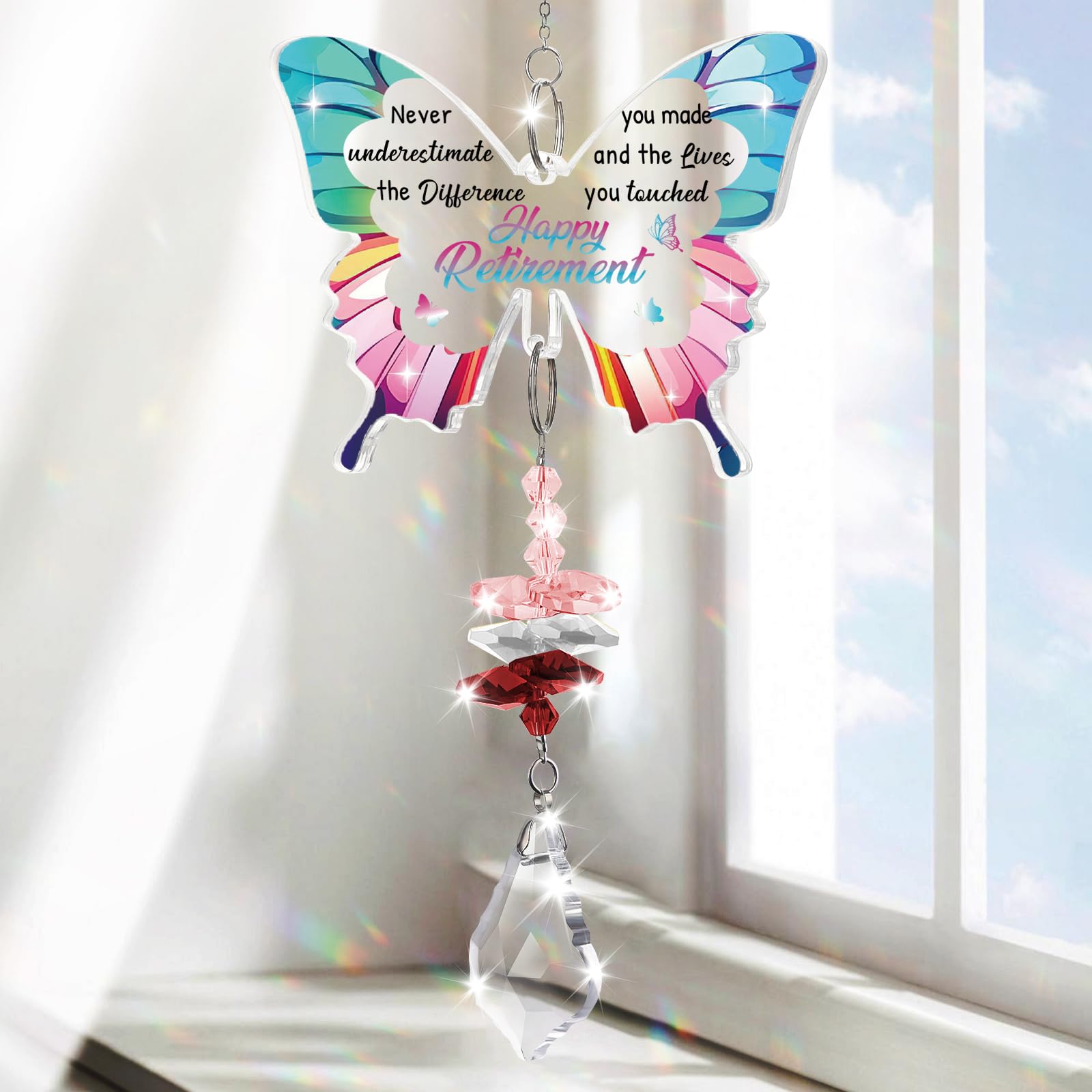 PRSTENLY Retirement Gifts for Women, Happy Retirement Butterfly Crystal Suncatcher Gifts Colleagues Leaving Gift Retirements Gift for Teacher, Boss, Best Friend Happy Retirements Party Decoration