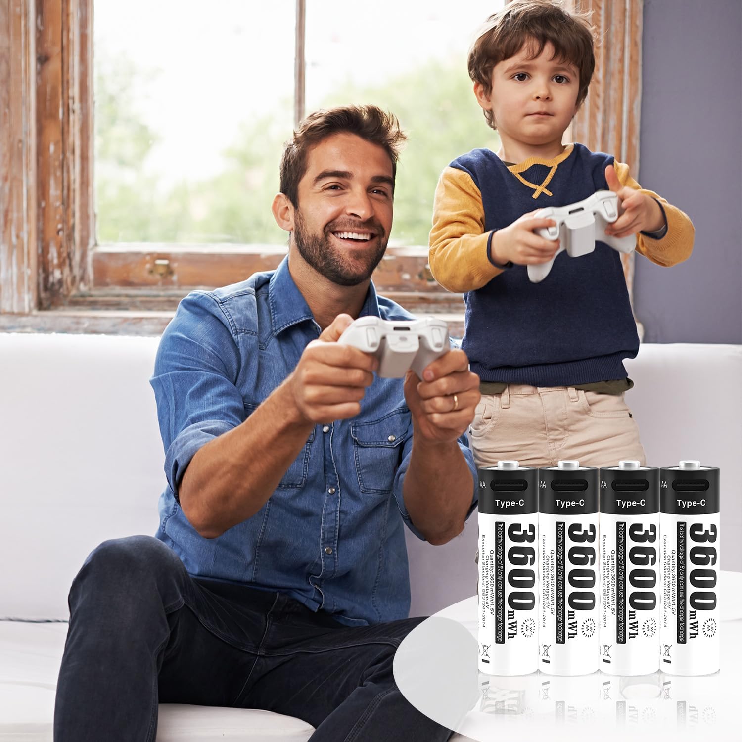 AA-Batteries, 1.5 V Lithium-ion Rechargeable Batteries,3600 mWh AA Batteries, USB-C Charging, with 4-in-1 Type C Charging Cable. Suitable for Toys, Alarm Clockr and shavers and and so on. 8 Pack