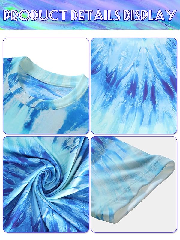 Treature Hippie Costume for Men 60s 70s Outfits for Men Tie Dye Shirt Set Fringe Carnival Vest Wig Tie Dye Headband for party (Blue 7Pcs set, 2XL) by Treature - Used condition - Image 6