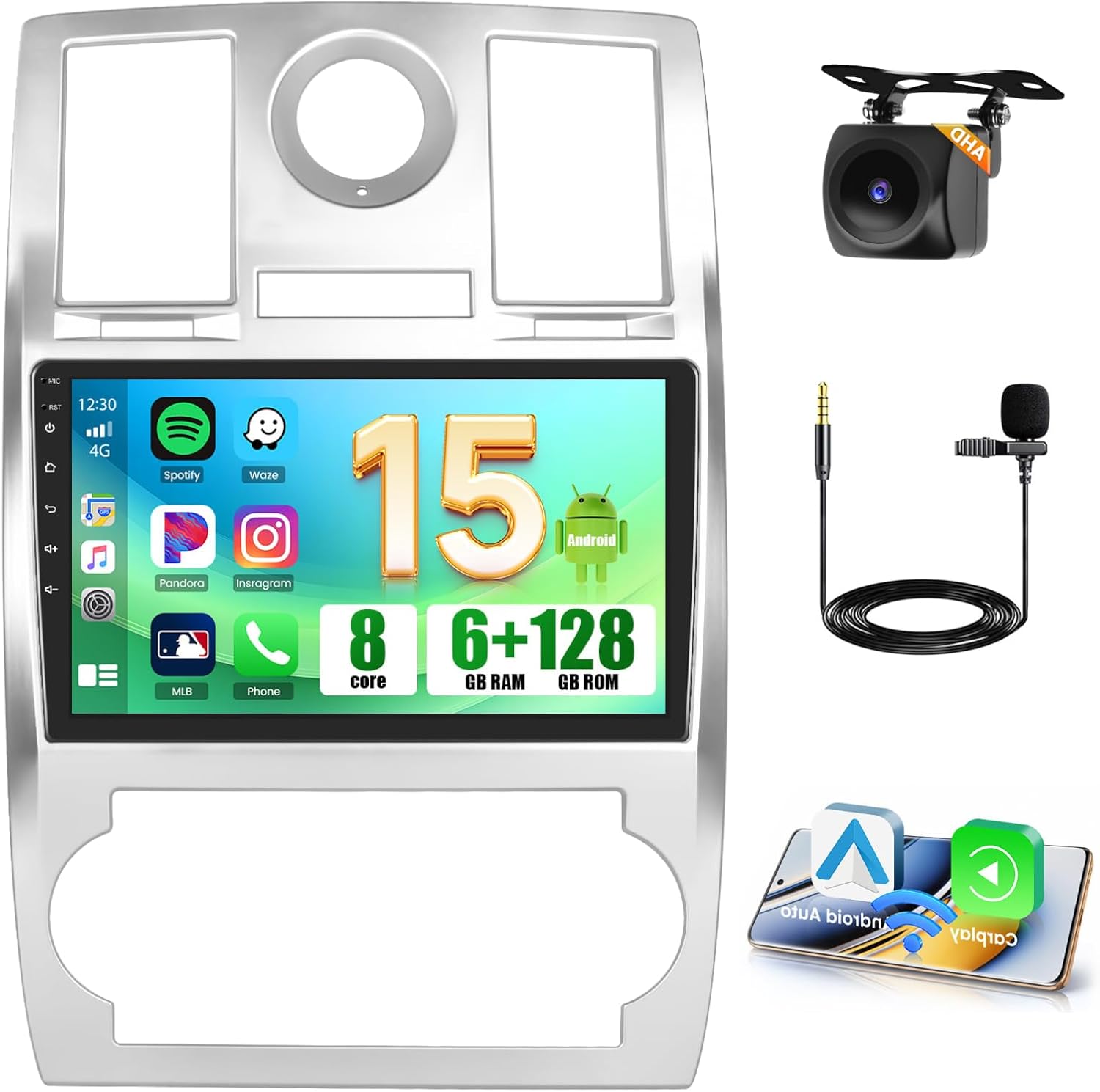 [8-Core 6+128G] Android 15 Car Stereo for Chrysler 300C 2004-2011, Hikity 9" Touchscreen Chrysler 300C Radio Wireless Carlay Android 5G WiFi/Bluetooth/Mirror Link DSP/FM/RDS/EQ GPS SWC Backup Cam 59UI