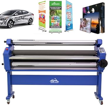 55in Full-auto Wide Format Cold Laminator, Heat Assisted Roll to Roll Large Format Laminating and Mounting Machine, 110V Without Trimmer