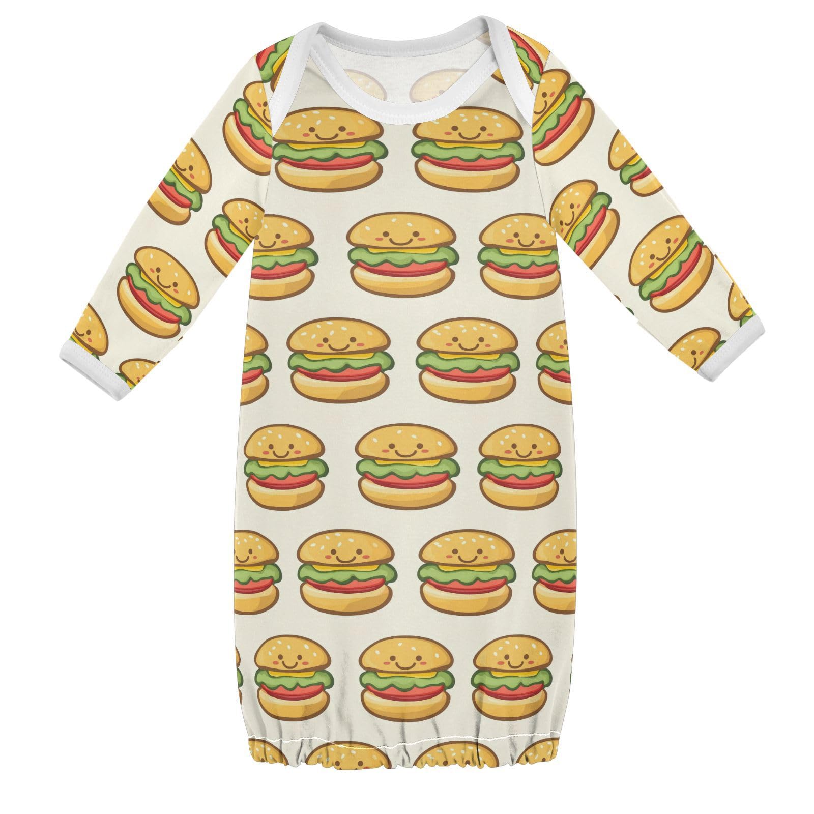 vvfelixl Baby Sleeper Gown for Newborn Boy Girls Cute Fun Hamburger Infant Nightgown for 0-3 Months Multicolor