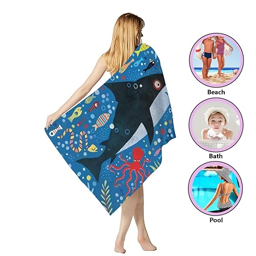 Miniatura 4 de Toalla de playa de gran tamaño para niños, de microfibra, a prueba de arena, de tiburón, toallas de playa para niños, de secado rápido, ligeras, de