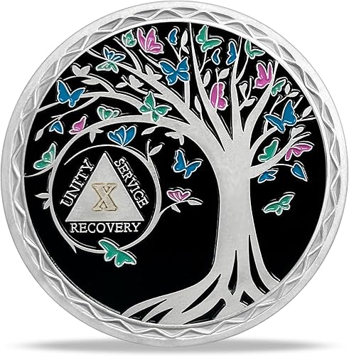 Moneda de sobriedad de 10 años, árbol de la vida, medallón AA, Alcohólicos Anónimos, Ficha de aniversario, regalos de sobriedad para mujeres y