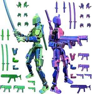 T13 Action Figure Set (Assembly Completed), 3D Printed Multi-Jointed, Titan 13 Action Figures, Multi-Articular Lucky Mobile Robot Nova T-13,Desktop Decorations for Game Lovers Toys (Green Purple)