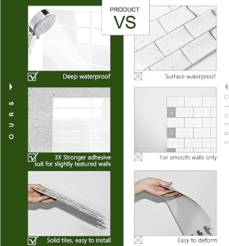 STICKGOO 10-Sheet Peel and Stick Backsplash Tile, Self Adhesive Vinyl Wall Tiles, Stick on Backsplash for Kitchen and Bathroom(Thicker Design)