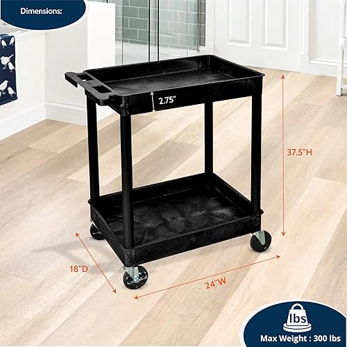 Miniatura 5 de Luxor Carro utilitario rodante de 2 estantes con ruedas resistentes - Negro