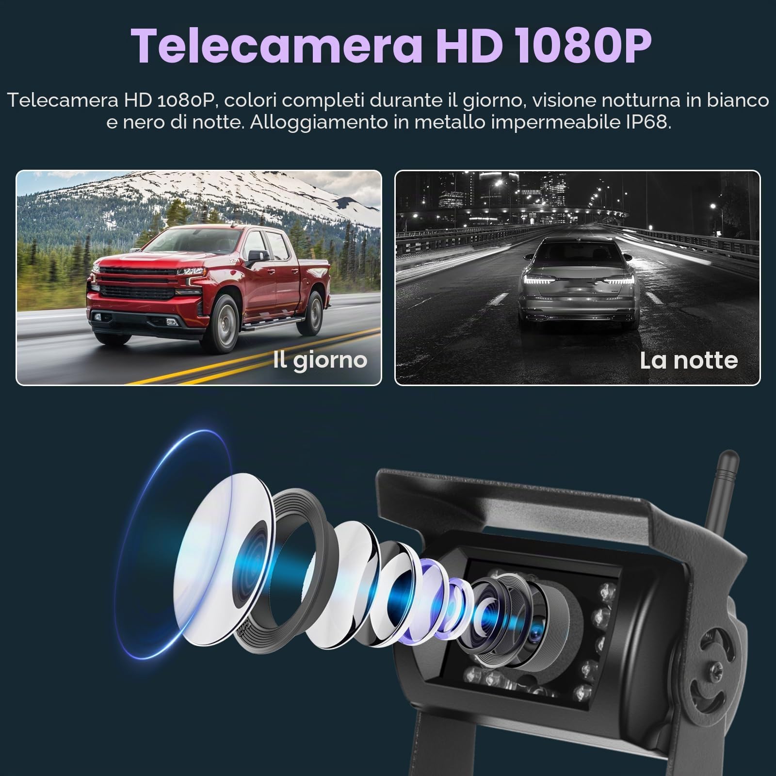 Inefala Telecamera Retromarcia Senza Fili (Doppia) con Monitor HD IPS da 7 Pollici, Targa Retrocamera per Auto Visione Notturna IP68 Impermeabile Telecamera Posteriore per Auto Camion SUV Furgoni