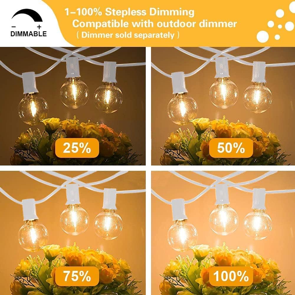 SUNTHIN White String Lights, 97FT White Outdoor Lights with 49 G40 Shatterproof LED Bulbs(1 Spare), Waterproof Conectable Hanging Outside Lights for Yard, Porch, Deck, Garden, Pergola