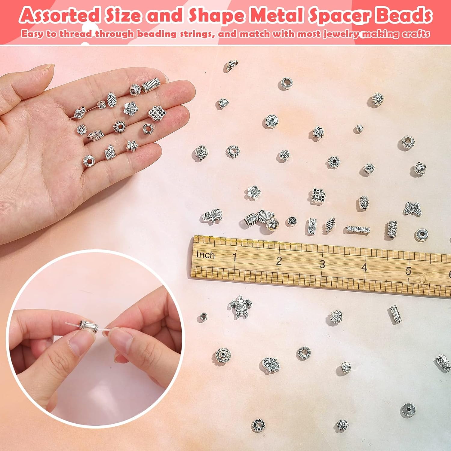 350 Pcs Silver Spacer Beads for Jewelry Making, Mixed Bulk Random Styles Metal Beads for Bracelets, Necklace, Earring Jewelry Making thumbnail