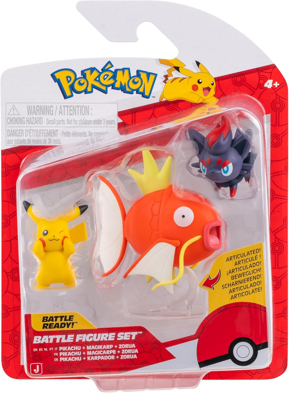 Pokémon PKW4090 Battle Figure Set - Pikachu, Zorua, Karpador, Official Figures Set