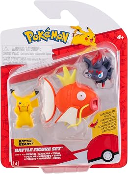 Pokemon PKW4090 Battle Figure Set - Pikachu, Zorua, Karpador, Official Figures Set