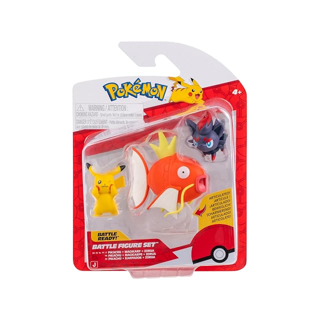 Pokémon PKW4090 - Juego de Figuras de Batalla de Pikachu, Zorua, Karpador, Juego Oficial