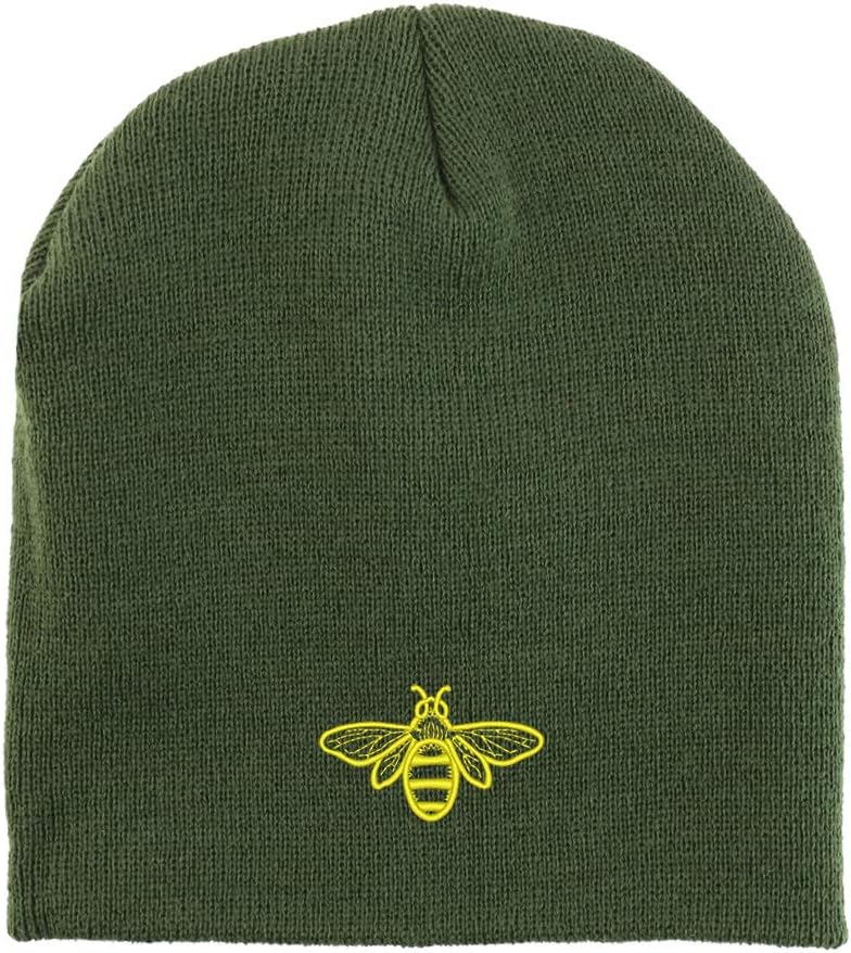 Trendy Apparel Shop Bee Embroidered Made in USA Short Acrylic Knit Winter Beanie Hat