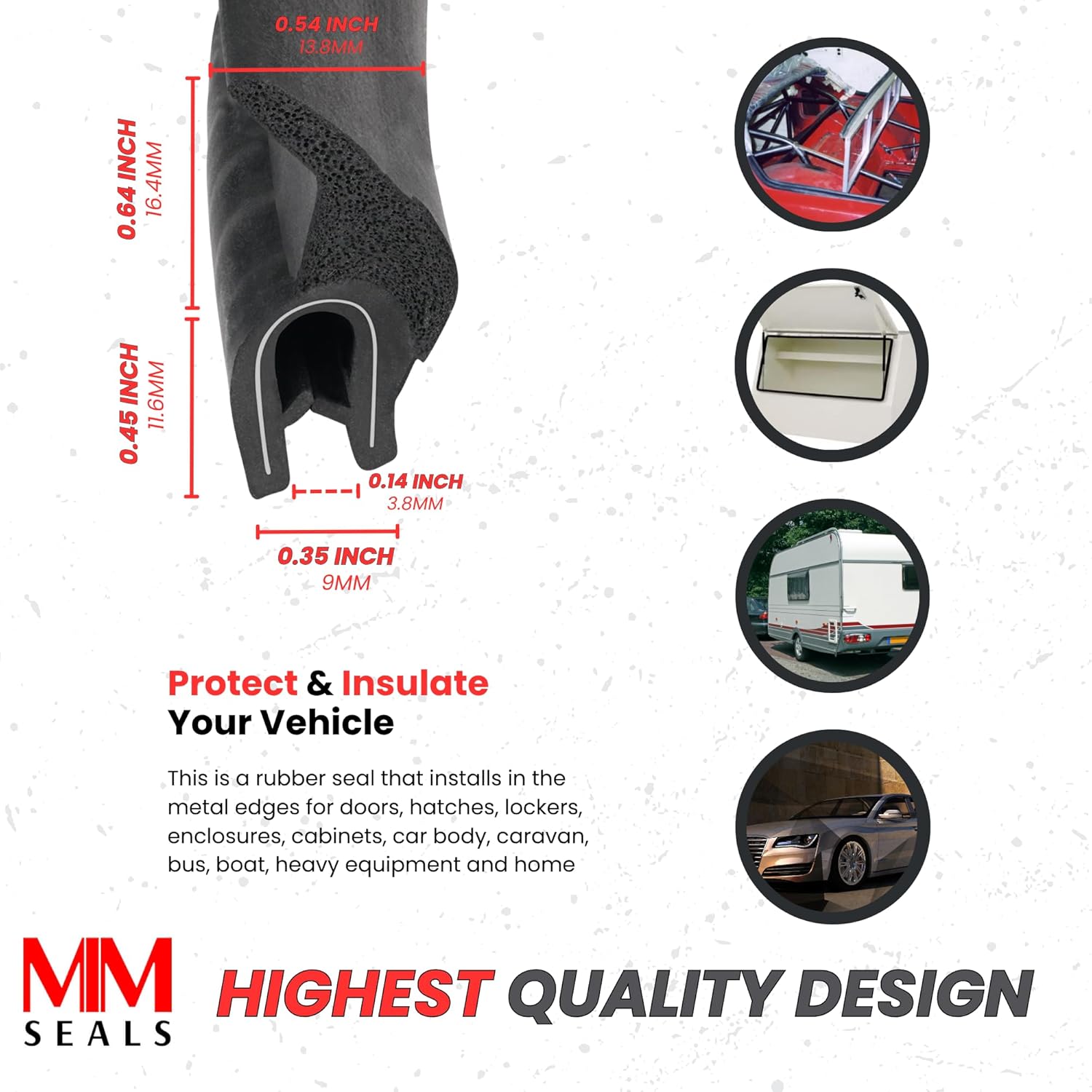 Rubber Seal | U Height: 29/64", Flange Height: 21/32", Grip Range: 3/64" - 5/32" (25 Feet)