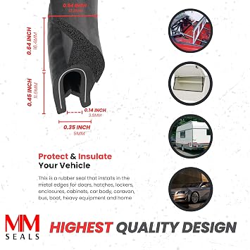 Rubber Seal | U Height: 29/64, Flange Height: 21/32, Grip Range: 3/64 - 5/32, (10 Feet)