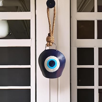 JASMEY HOMES 5 Inches Blue Evil Eye Bell Feng Shui Vastu, Nazar Batu Suraksha Kavach Hanging for Good Luck, Prosperity- Home, Office, Gifting