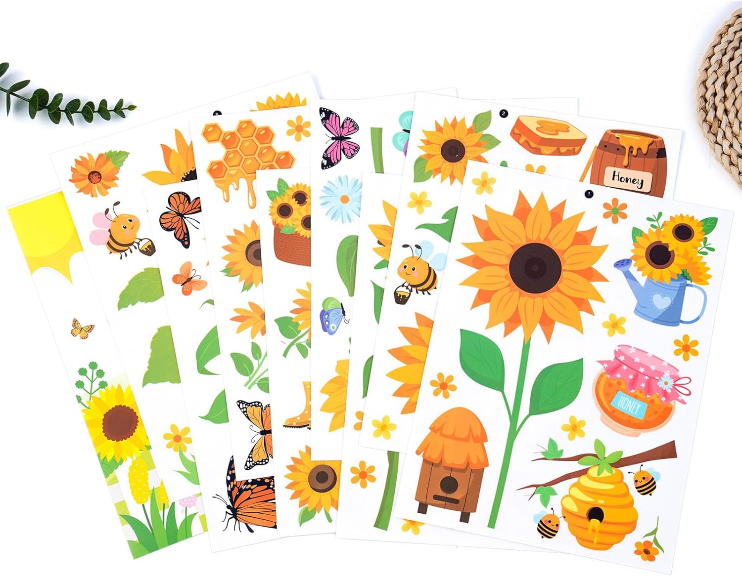 Sunflower Bee Butterfly Living Room Decoration Double-Sided Static Spring Glass Window Clings for Home.