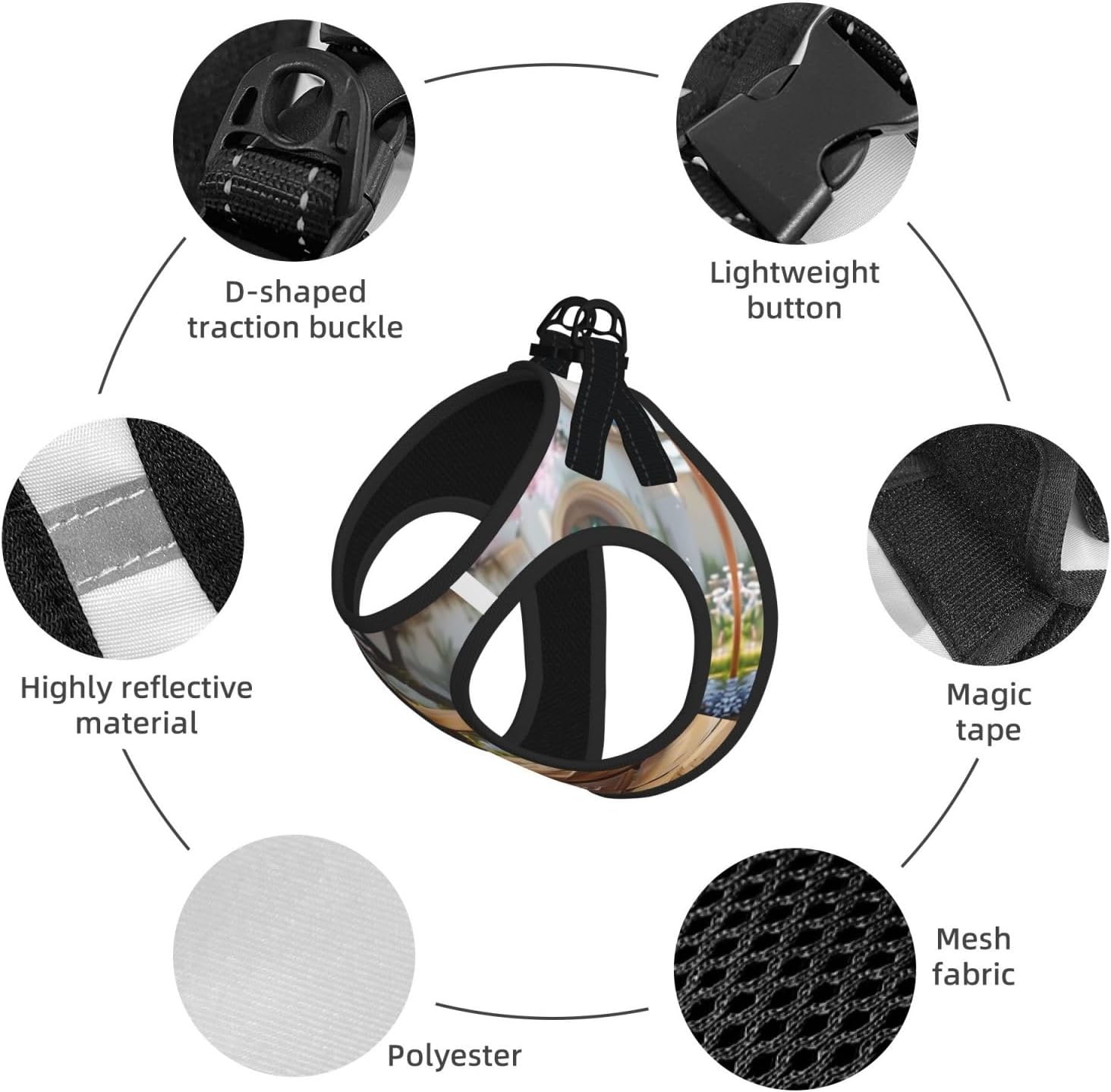 Beautiful Fairy Tale Town Pet Vest Small Size Dog Harness and Leash Set, Reflective & Breathable for Puppy Training Without Accessories Large