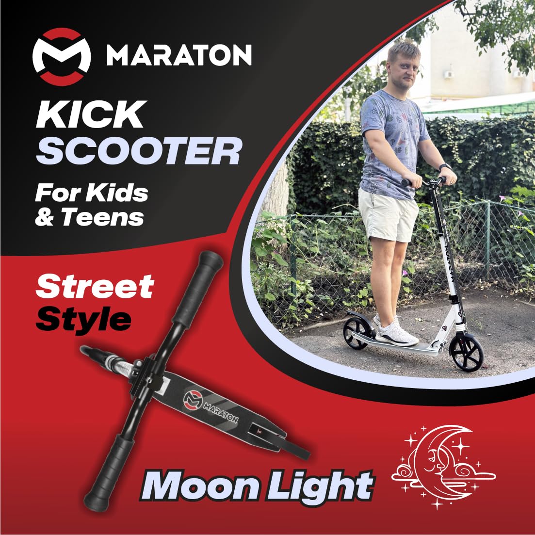 Maraton Kick Scooter for Teens 8-18 Ages | Foldable, Big Wheel, Durable | Scooters for Kids 8-12, 8-10, 13-16 Year Old | Two Wheel Scooter for Teenagers