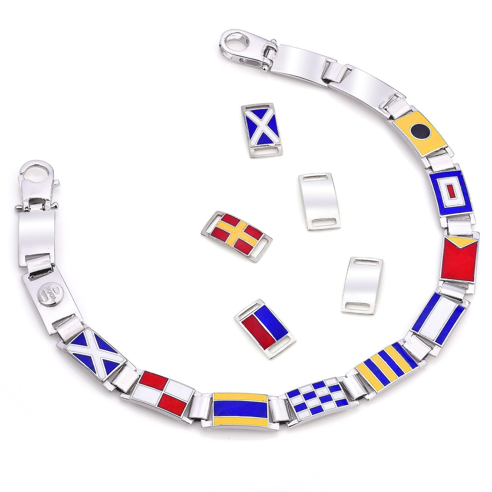 Generico Bracciale misura media con banidere nautiche in argento 925 smaltato a fuoco fatto a mano