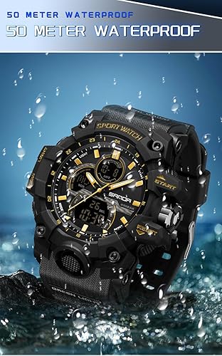 Miniatura 4 de FANMIS Reloj de pulsera de cuarzo casual con energía solar para hombre, analógico, digital, multifuncional, negro, reloj deportivo